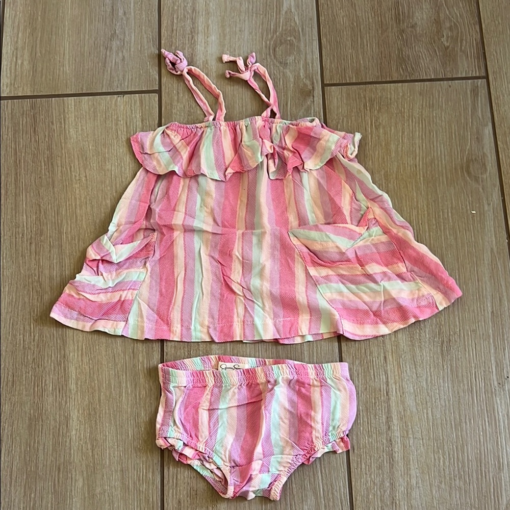 Soft Pink Striped Baby Outfit, 6-9 month